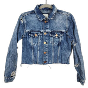 Forever 21 Distressed Denim Cropped Jacket Size Small